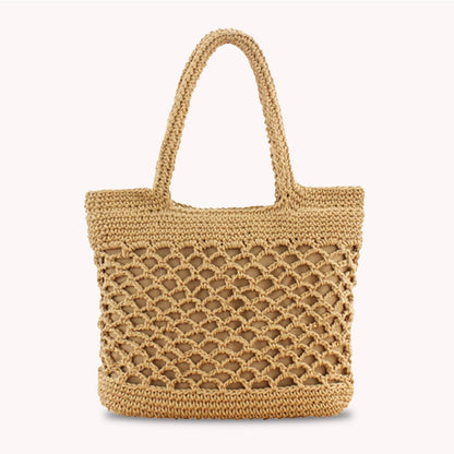 eybag Women Casual Handbags Fashion Summer Straw Woven Hollow Handmade Cotton Shopper Totes Beach Net Bags Female Casual Shoulder Bags