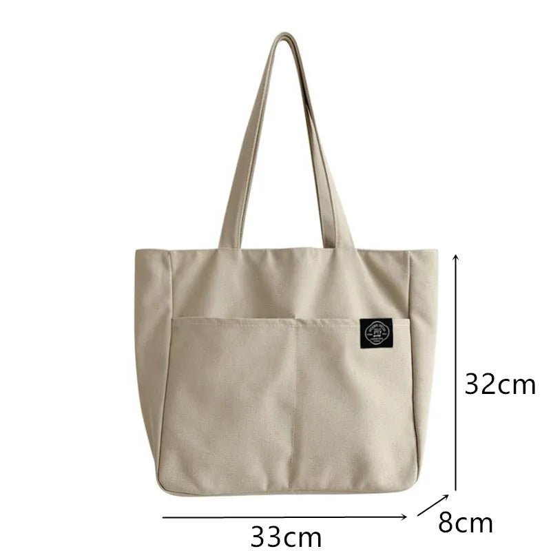 eybag Women Canvas Tote Bag Solid Color Designer Ladies Casual Handbag Shoulder Bag Large Capacity Cotton Reusable Shopping Beach Bag