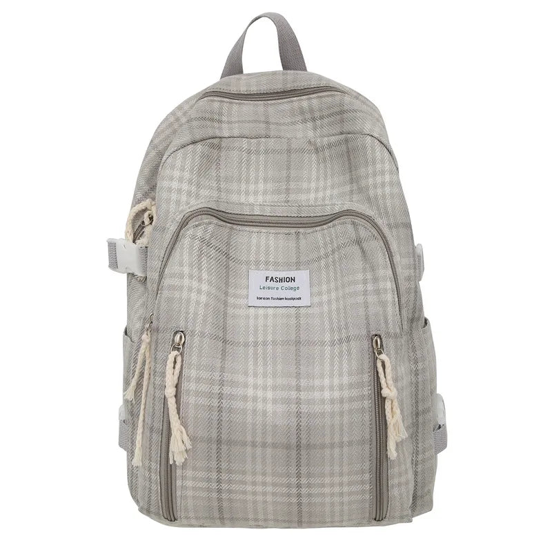 eybag Fashionable Plaid Canvas Female Backpack Student School Bag Backpack Girl School Bag Large Capacity Travel Backpack