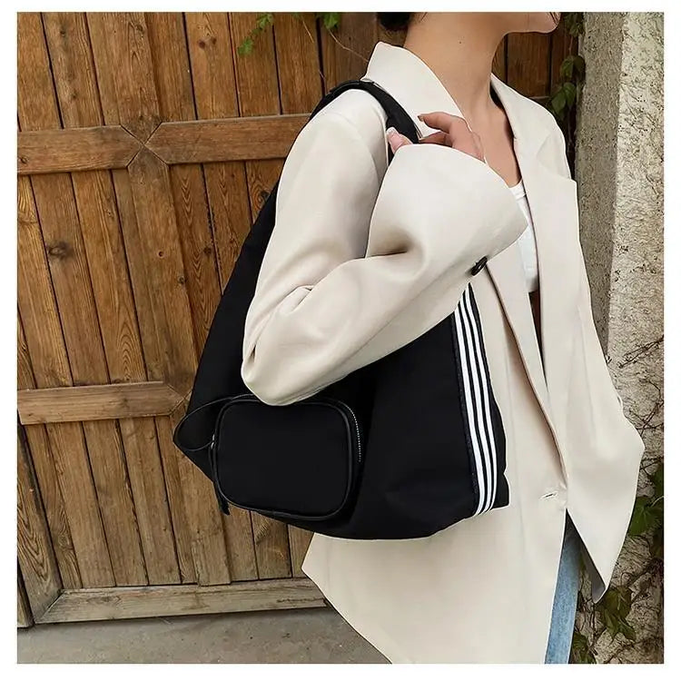 Lkblock Harajuku Stripe Shoulder Bag Women Summer Nylon Casual Underarm Bags Ladies Vintage Luxury Designer Handbag Y2k