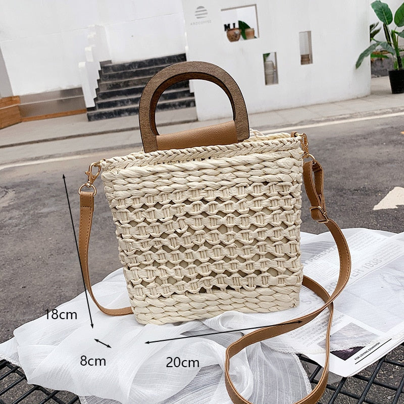 eybag Retro Top Handle Design Crossbody Bag for Women Branded Simple Summer Straw Woven Handbags Female Hollow Basket Shoulder Bags