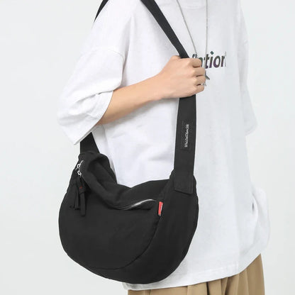 eybag Unisex Canvas Shoulder Bags Minimalist style Solid Black Packages Large Capacity Hobos Japan Style Crossbody Bags for Women