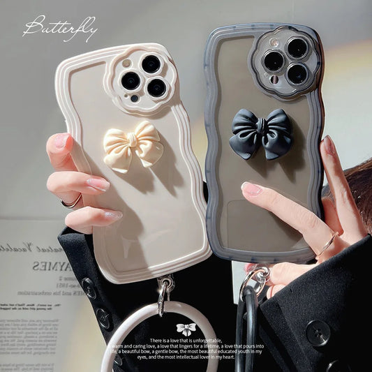 eybag 3D Bow-knot with Bracelet Phone Case for IPhone 15 14 13 12 11 Pro Max 15 Plus X XS Max XR 7 8 Plus SE Shockproof Cover Funda