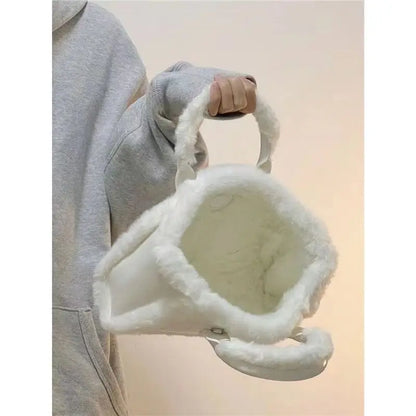 eybag Plush White Y2k Hand Bag Women New Harajuku Aesthetic Fur Casual Crossbody Tote Bag Ladies Vintage Messenger Bag