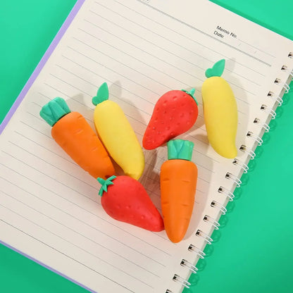 eybag 1Pcs Lovely Fruit Pencil Eraser Catoon Strawberry Mango Carrot Rubber Erasers Student Stationery School Office Supplies Gifts