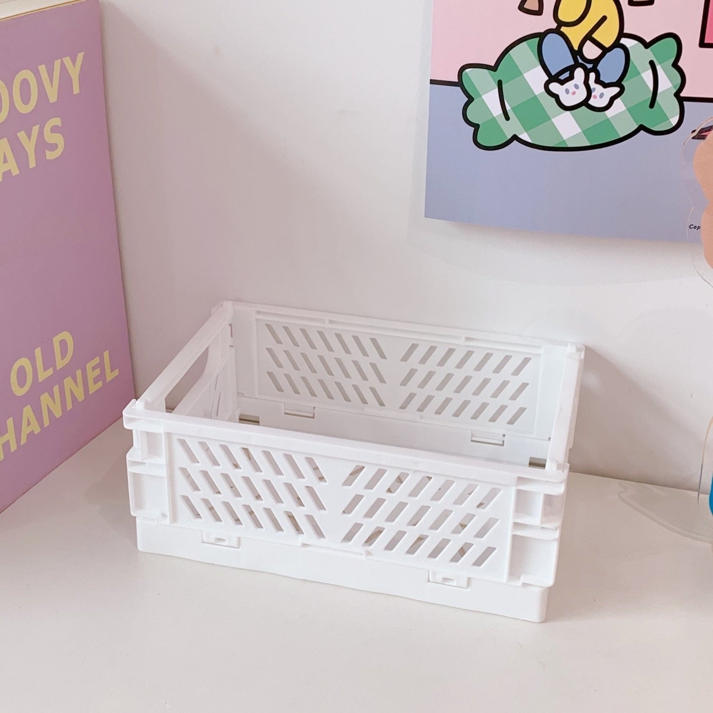 eybag Ins Desktop Plastic Storage Baskets Organizer Box Folding Stackable Toy Storage Basket with Handle Bathroom Storage Box Basket