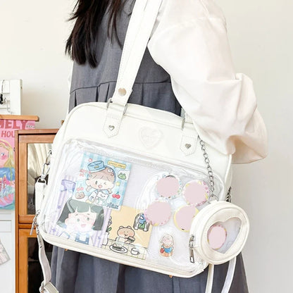 eybag Japanese Harajuku Itabag Girls PU Transparent Bag School Student Handbags Ita Bag Tote JK Uniform Shoulder Crossbody Bag