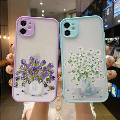 eybag Retro Oil Painting Flower Phone Case For iPhone 11 12 Pro Max 15 Pro Max 13 12 Mini X XR XS SE 2020 8 7 Plus 14 Plus Covers