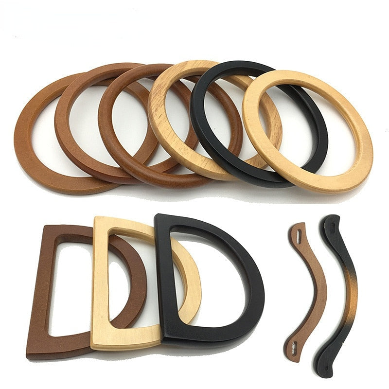 eybag 1/2Pcs Round D-shaped Wooden Bag Handle Metal Ring Handles for Handbag  Replacement DIY Purse Luggage Handcrafted Accessories