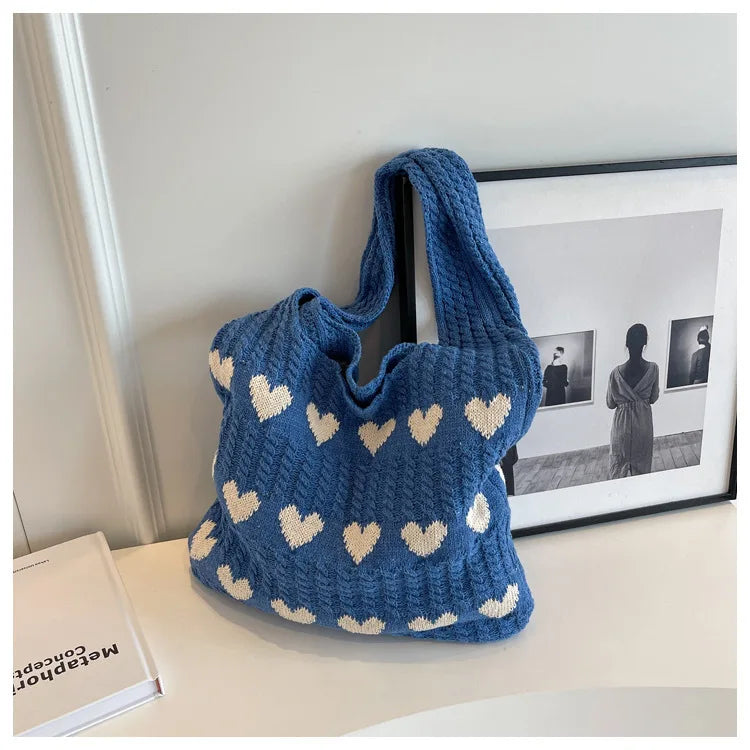 eybag Shopper Bags For Women Trend 2024 Cross Body Tote Embroideried Heart Knitted Women's Shoulder Bag Korean Popular Luxury Designer