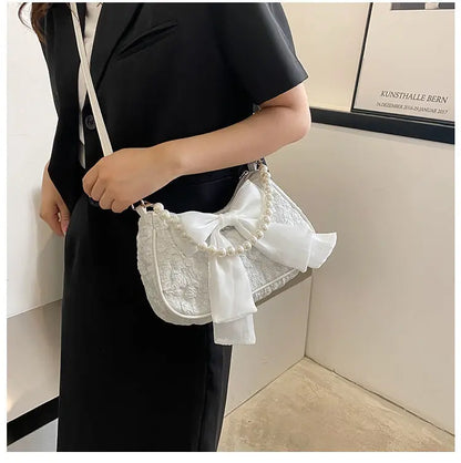 eybag Fashion Pearl Chains Design Female Shoulder Messenger Bag Sweet Bow Ladies Crossbody Bags Flower Pattern Women Square Handbags