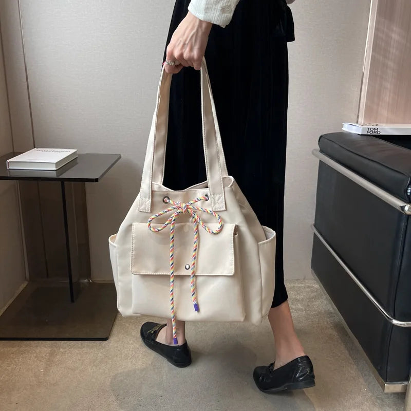 eybag Newest Design Canvas Shoulder Bags Large Capacity Handbags Tote for Female Women's Big Bags Khaki/Black/Beige Solid Color