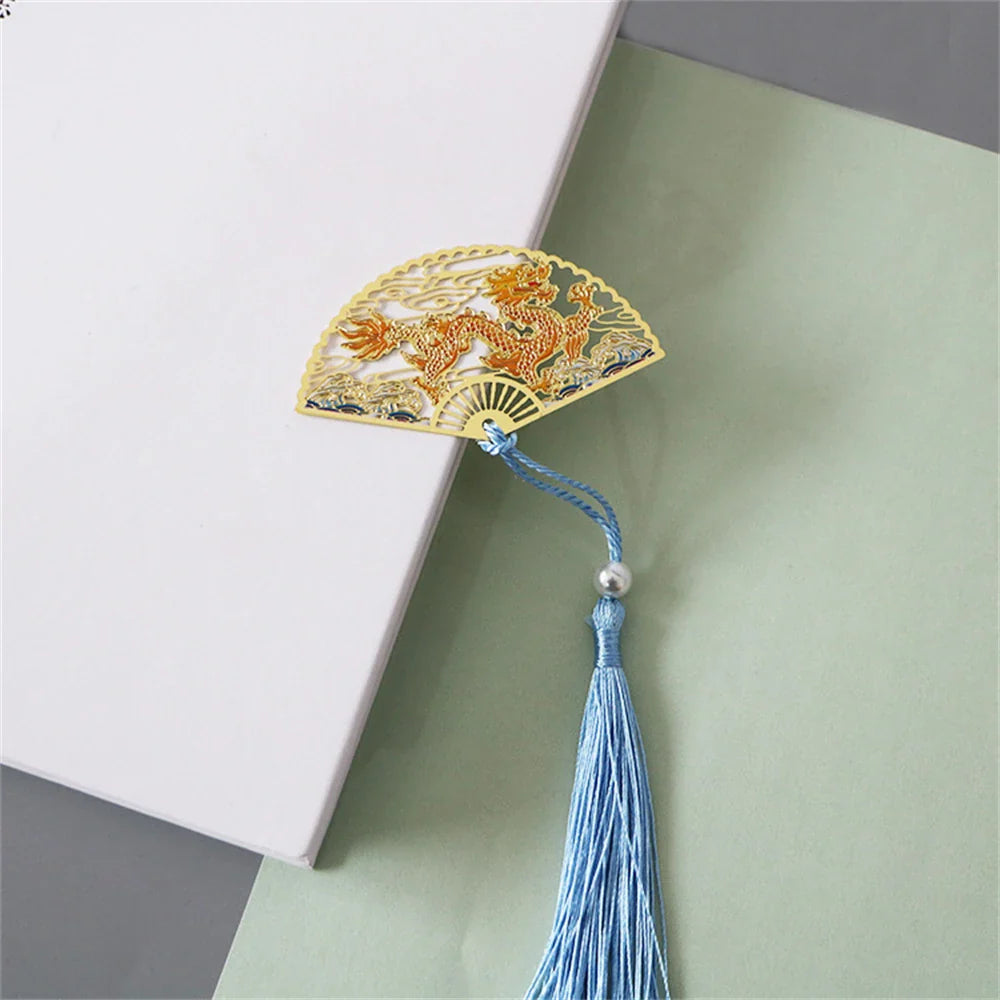 eybag Exquisite Hollow Fan Shape Bookmarks With Tassel Beautiful Chinese Style Metal Book Mark Student Stationery Reading Supplies