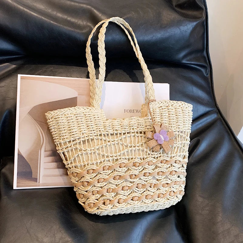 eybag Bohemian Style Bag Seaside Beach Bag Women's Summer Braided Bags Small Straw Braided Large Capacity Single Shoulder Tote Bag