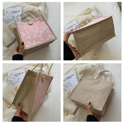 eybag Fashion Eco-friendly Shopping Bag Linen Button Tote Bag Large Capacity Grocery Bag Women Casual Handbag Gift Bag