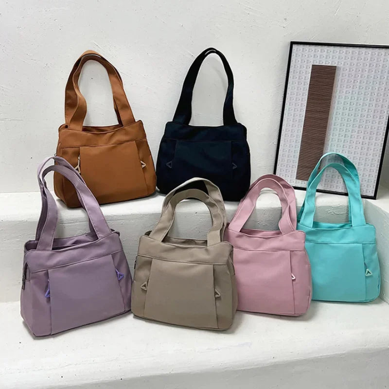 eybag Bright Color Canvas Tote Bag Women Business Commuter Shoulder Bag Multi-Layer Nylon Waterproof Durable Solid Color Handle Bag