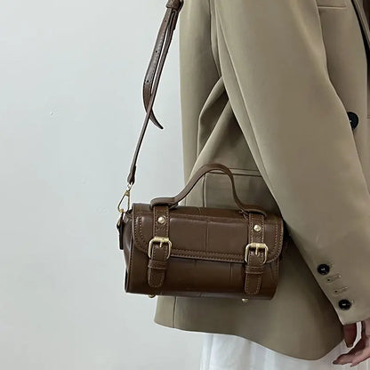 eybag Vintage Brown Messenger Bag Women Autumn Retro Leather Chic Handle Mini Bag Female Elegance Casual Crossbody Bags Purse