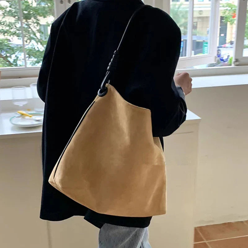 eybag Suede Tote Bag Women Retro Handbag Sanding Shoulder Bucket Bag Ladies Purses and Handbags Vintage Tote Bag