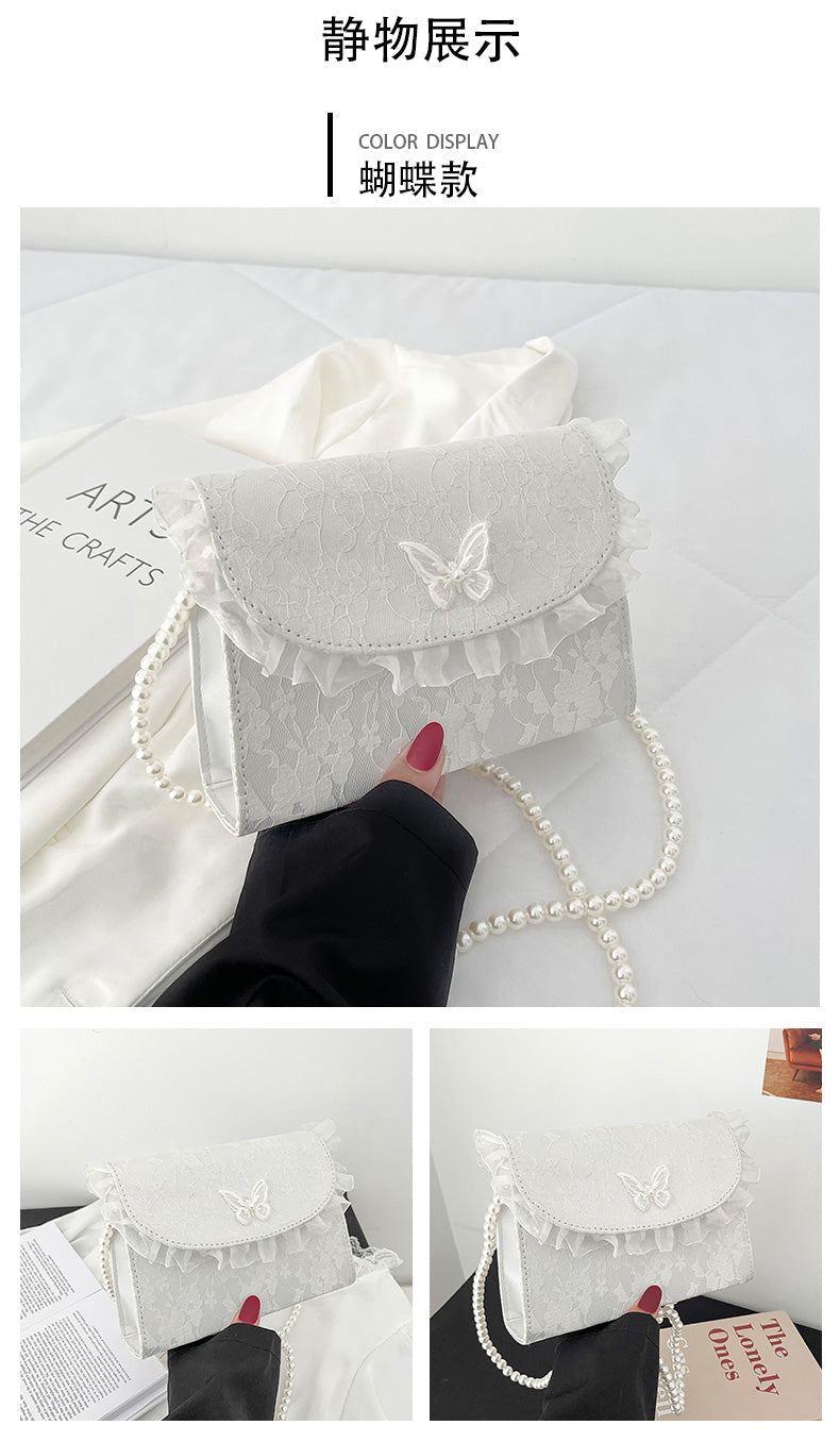 eybag Vintage Lace Pearl Chain Ladies Small Square Shoulder Bag Retro Crossbody Bags Female Clutch Purse Handbags for Women