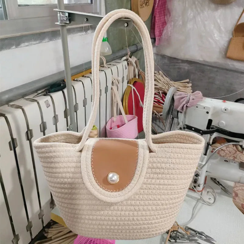 Lkblock Fashion Women's Handbag Holiday Beach Totes New Straw Woven Bucket Bag Large Capacity Single Shoulder Underarm Bags