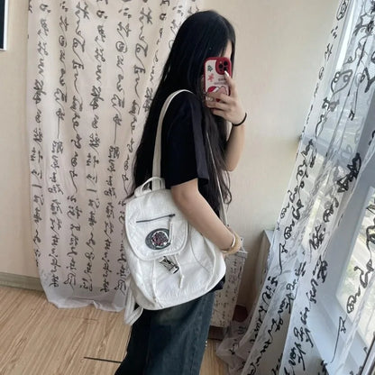 eybag Vintage Y2k Womens Backpack Original Fashion Designer Leather Backpack Casual Large Capacity Travel Ladies Aesthetic Bags