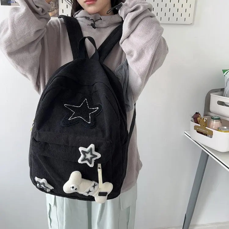 eybag Kawaii Backpack Women Stars Print Soft Corduroy Backpacks School Bags For College Students Cute Bag Mochilas Para Mujer Backpack