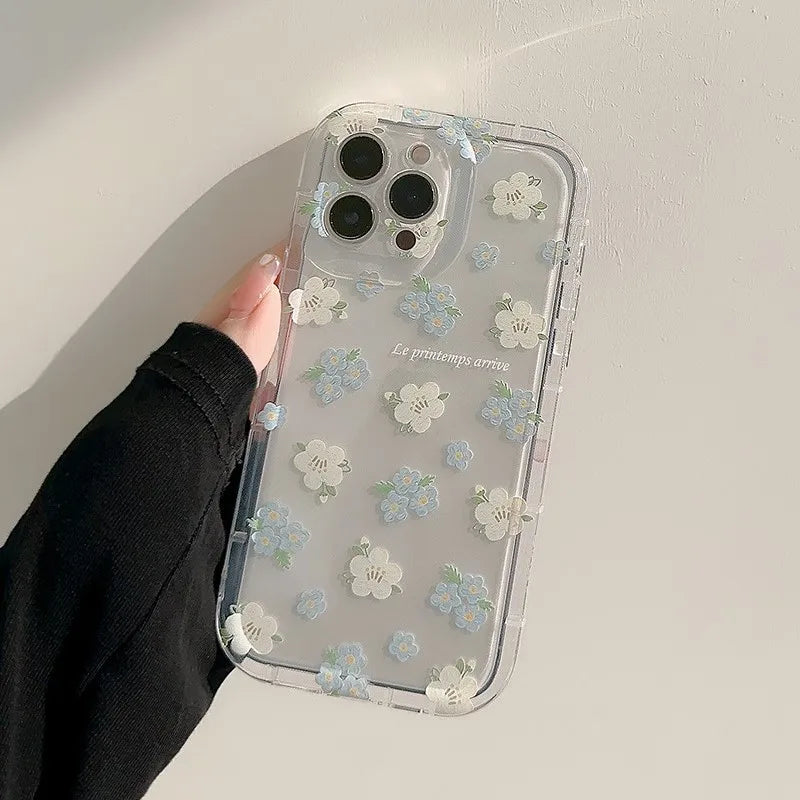 eybag Ins Artistic Flower With Holder Phone Case For iPhone 15 14 13 12 11 Pro Max Plus Soft Shockproof Bumper Clear Protective Cover