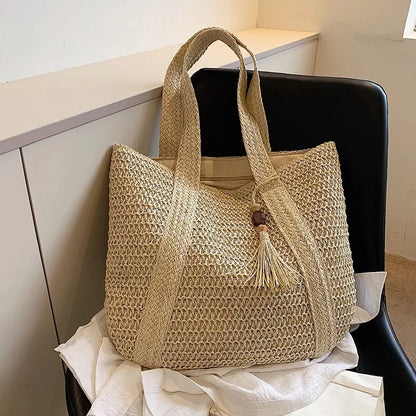 eybag Elegant Ladies Straw Woven Handbag Women Holiday Beach Commute Casual Tote Top-Handle Bags Fashion Retro Shoulder Bags 2024