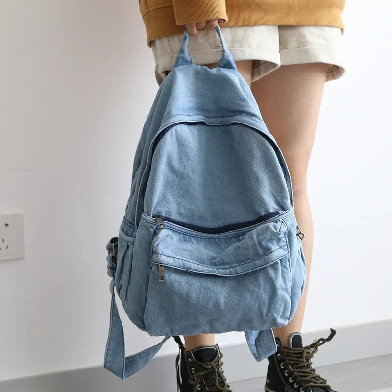 eybag Retro Distressed Canvas Gray Backpack Girl College Female Book Travel Backpacks Cool DenimLaptop Lady Student Ruckpack Bags