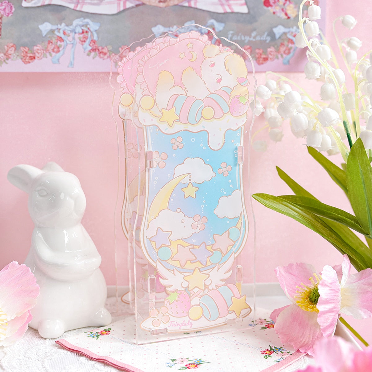 eybag Transparent Pink Rabbit Acrylic Pen Holder Kawaii Multifunctional Desktop Organizer Makeups Storage Box School Stationery Gift