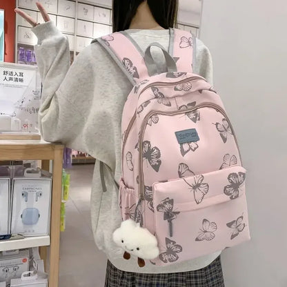 eybag Japanese Printed Butterfly Backpack for Girls Korean High Capacity Harajuku Student Backpack Y2k Fashion Trend Shoulder Bag Ins