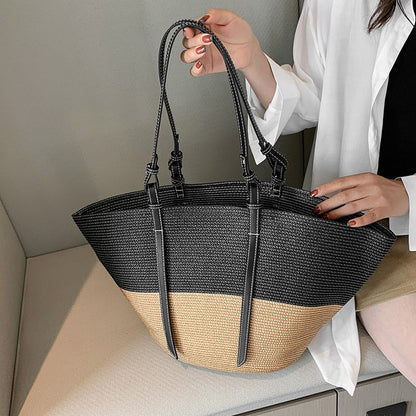 eybag Casual Handmade Straw Bag Portable Shoulder Tote Ladies Holiday Beach Large Capacity Woven Handbag New Women Braided Basket Bag