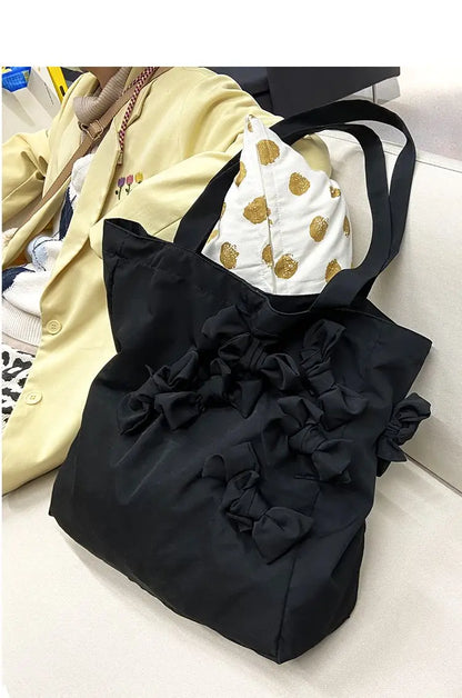 eybag Bow Sweet Y2k Handbags Women Summer Fairycore Aesthetic Large Capacity Casual Tote Bag Female Harajuku Black Canvas Bags