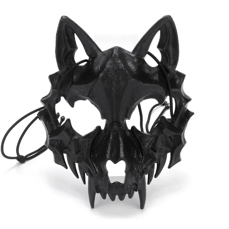 -Halloween Custom Party Skull Mask Long Teeth Demon Skeleton Half Face Mask Wolf Dragon Tiger Houjuu Nue Mask Cosplay Halloween Costume Props