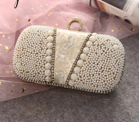 Lkblock Ladies Wedding Clutch Bag Luxury Women Evening Party Purse and Handbag Fashionable Pearl Gold Crystal Clutch