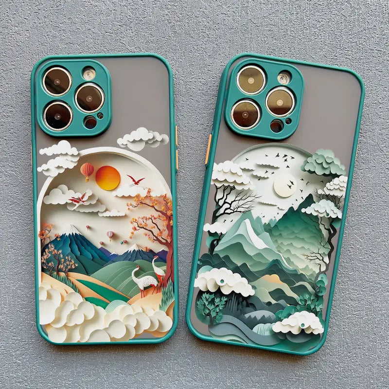 eybag Printing Landscape phone case For iPhone 15 14 11 12 13 Pro Max Mini XS X XR 7 8 Plus SE2 Creative Mountains Shockproof Cover