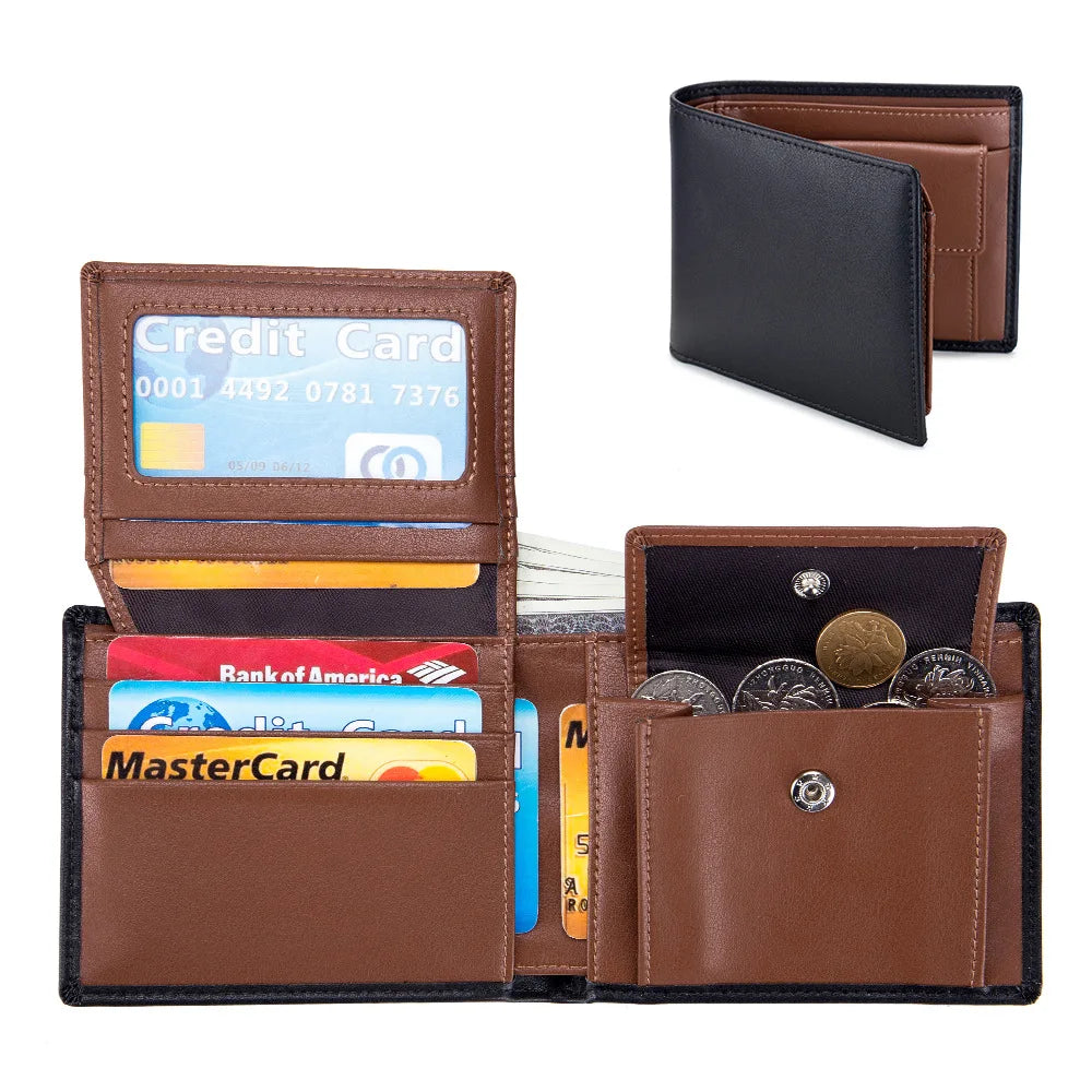 eybag Genuine Cowhide Leather Men Short Wallet RFID Blocking Card Holder Coin Pocket Purse Best Gift for Boyfriend Husband Father