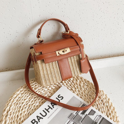 Lkblock fashion rattan women shoulder bags designer handbags luxury wicker woven crossbody bag summer beach straw bag lady small purses