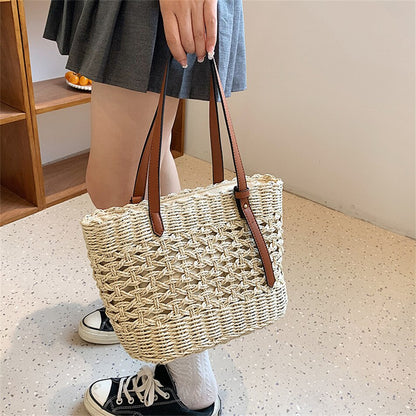 Lkblock Fashion Luxury Weave Tote Bag for Women Trend Female Handbags Design Travel Beach Bags Brand Shopper Straw Shoulder Purses