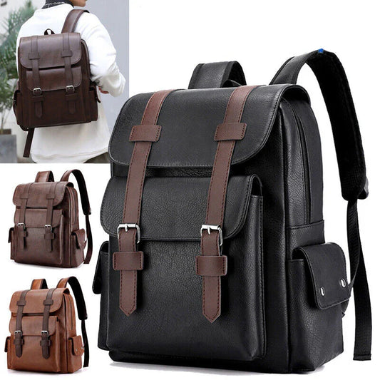 eybag Classic Vintage Men Backpack PU Leather Business Travel Rucksack High Quality Multiple Pockets Water Resistant Casual Laptop Bag