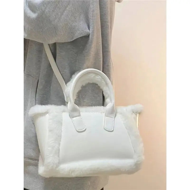 eybag Plush White Y2k Hand Bag Women New Harajuku Aesthetic Fur Casual Crossbody Tote Bag Ladies Vintage Messenger Bag