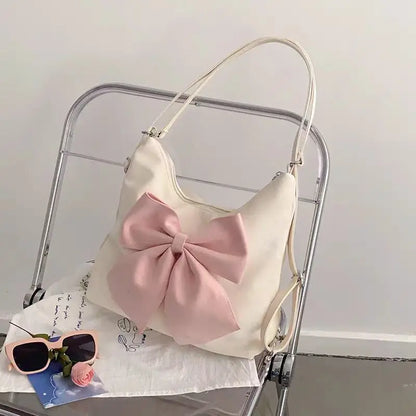 eybag Pink Bow Womens Shoulder Bag Korean Style Fashion Large Capacity Sweet Backpack Cute Exquisite Elegant New Female Tote Bag