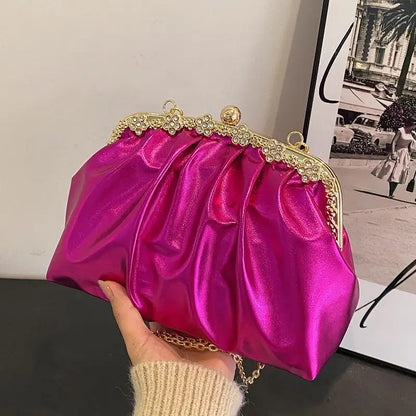 eybag Glitter Laser Women's Leather Cloud Bag 2024 Retro Chain Crossbody Bag Luxury Women's Bag Pleated Dumpling Handbag Party Clutch