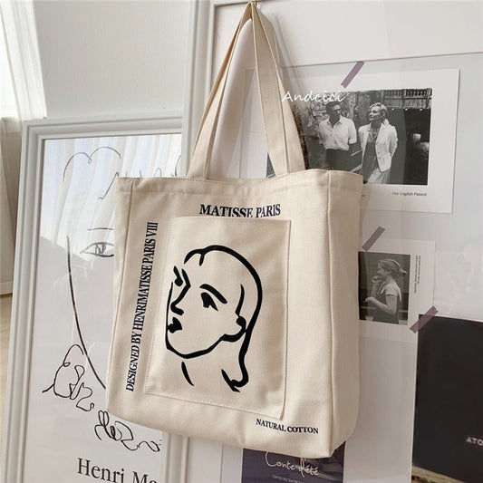 eybag Women Canvas Shoulder Bag Henrimatisse Printing Ladies Casual Handbag Tote Bag Large Capacity Cotton Reusable Shopping Beach Bag