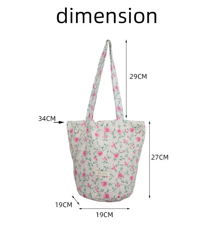 eybag 1 Pc Aesthetic Pink Floral Shoulder Bag for Women Retro Korean Fashion Tote Bag for Student Portable High Capacity Storage Bag