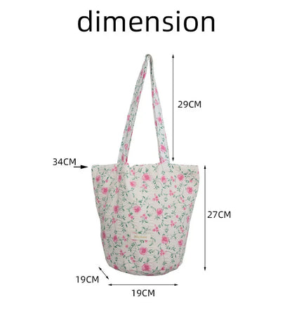 eybag 1 Pc Aesthetic Pink Floral Shoulder Bag for Women Retro Korean Fashion Tote Bag for Student Portable High Capacity Storage Bag