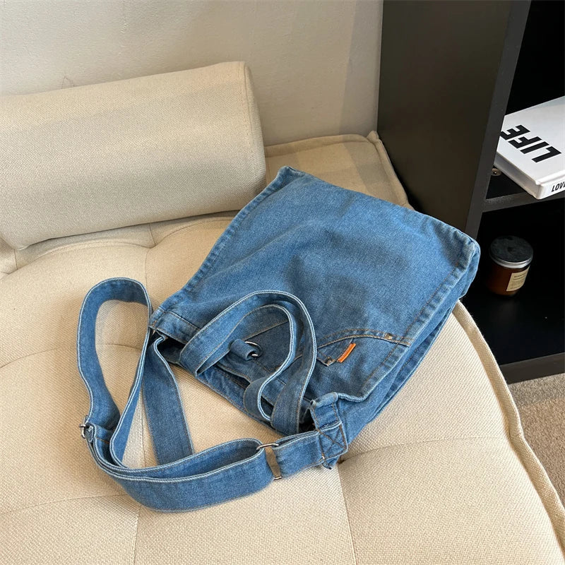 eybag Denim Cloth Women Shoulder Bag Girl Light Blue Canvas Fabric Handbag Women Casual Tote Canvas Crossbody Bag For Women