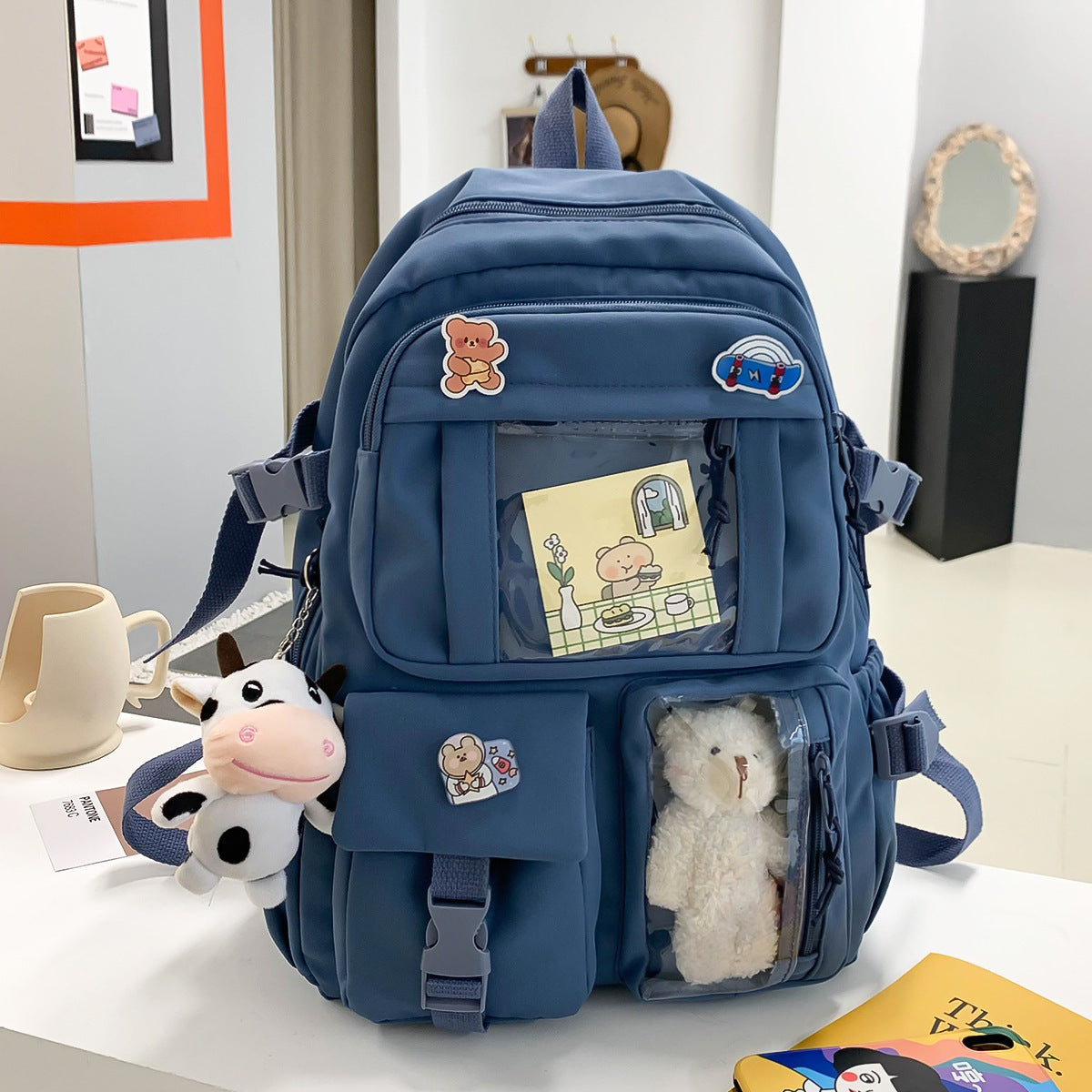 eybag Cute Student Backpacks Waterproof Multi-Pocket Nylon Multifunction  School Backpack for Female Girls Kawaii Laptop Book Pack New