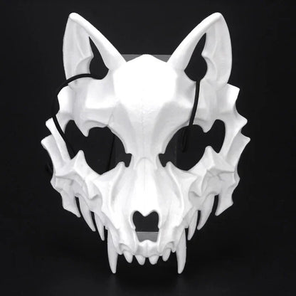 -Halloween Custom Party Skull Mask Long Teeth Demon Skeleton Half Face Mask Wolf Dragon Tiger Houjuu Nue Mask Cosplay Halloween Costume Props