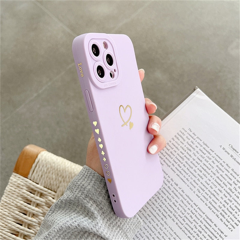 eybag Candy Color Silicone Phone Case For iPhone 14 Pro Max 11 12 13 Pro X XR XS Max 7 8 Plus Cute Love Heart Frame Soft Cover